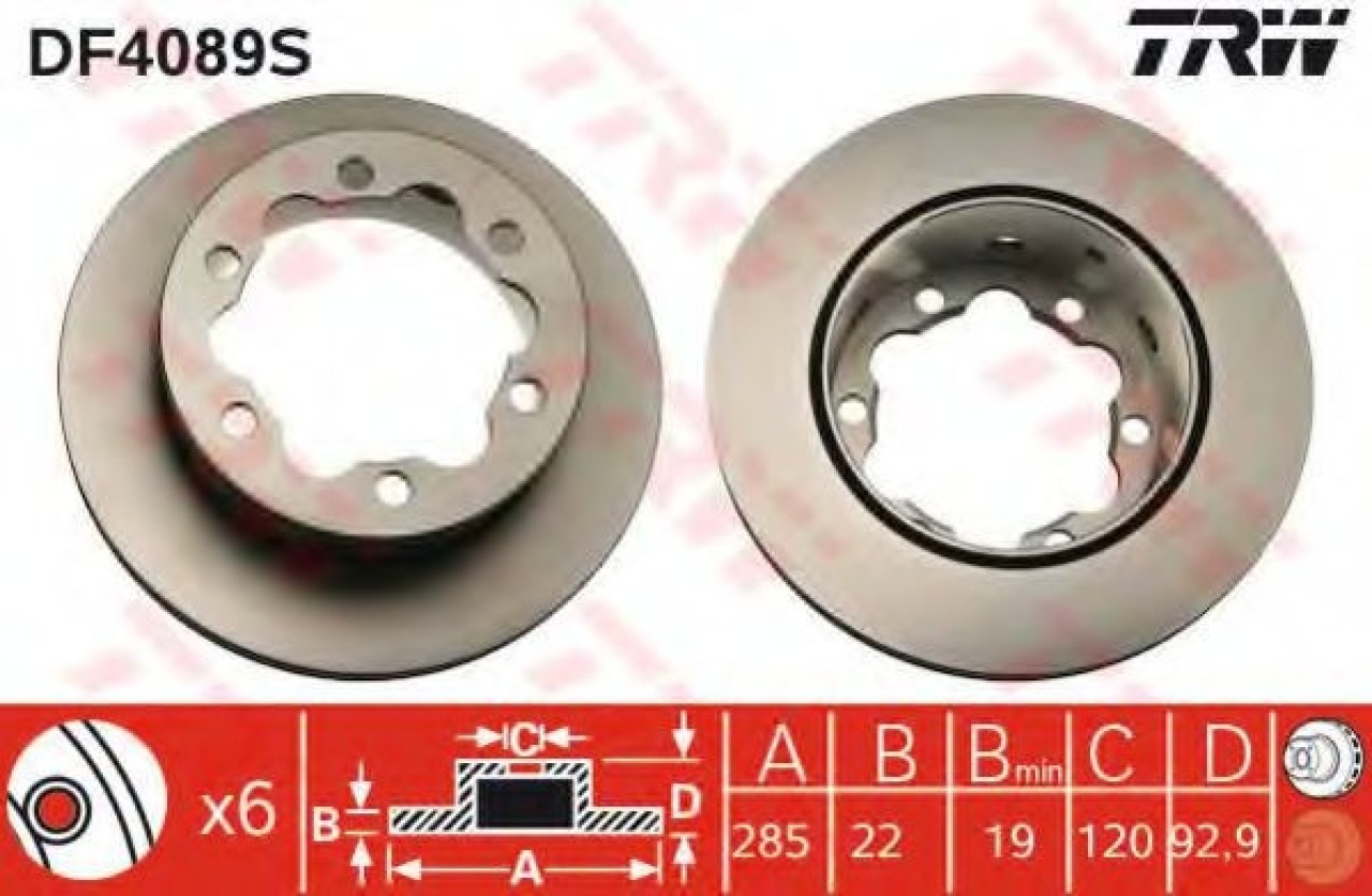 Disc frana VW LT II platou / sasiu (2DC, 2DF, 2DG, 2DL, 2DM) (1996 - 2006) TRW DF4089S piesa NOUA