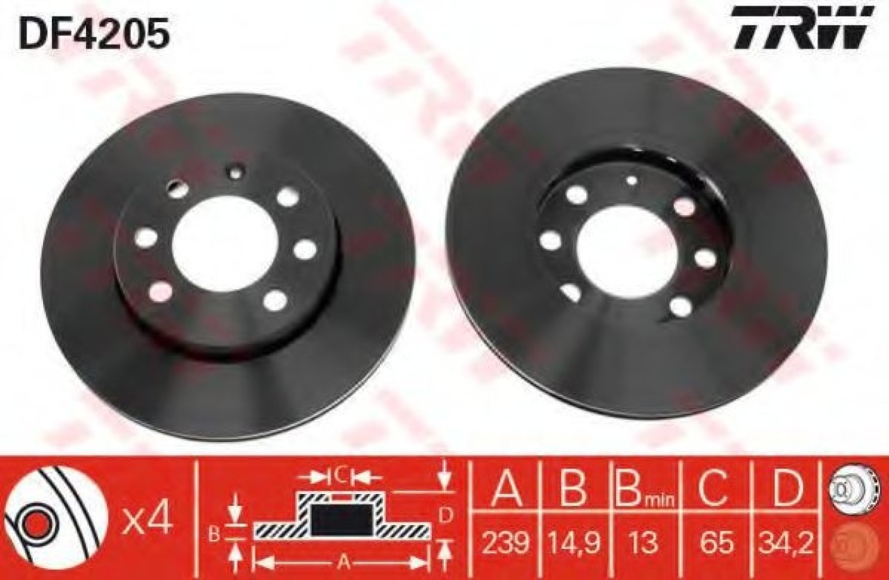 Disc frana VW LUPO (6X1, 6E1) (1998 - 2005) TRW DF4205 piesa NOUA