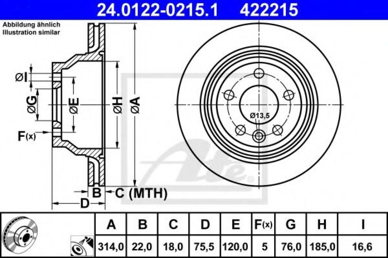 Disc frana VW MULTIVAN V (7HM, 7HN, 7HF, 7EF, 7EM, 7EN) (2003 - 2015) ATE 24.0122-0215.1 piesa NOUA
