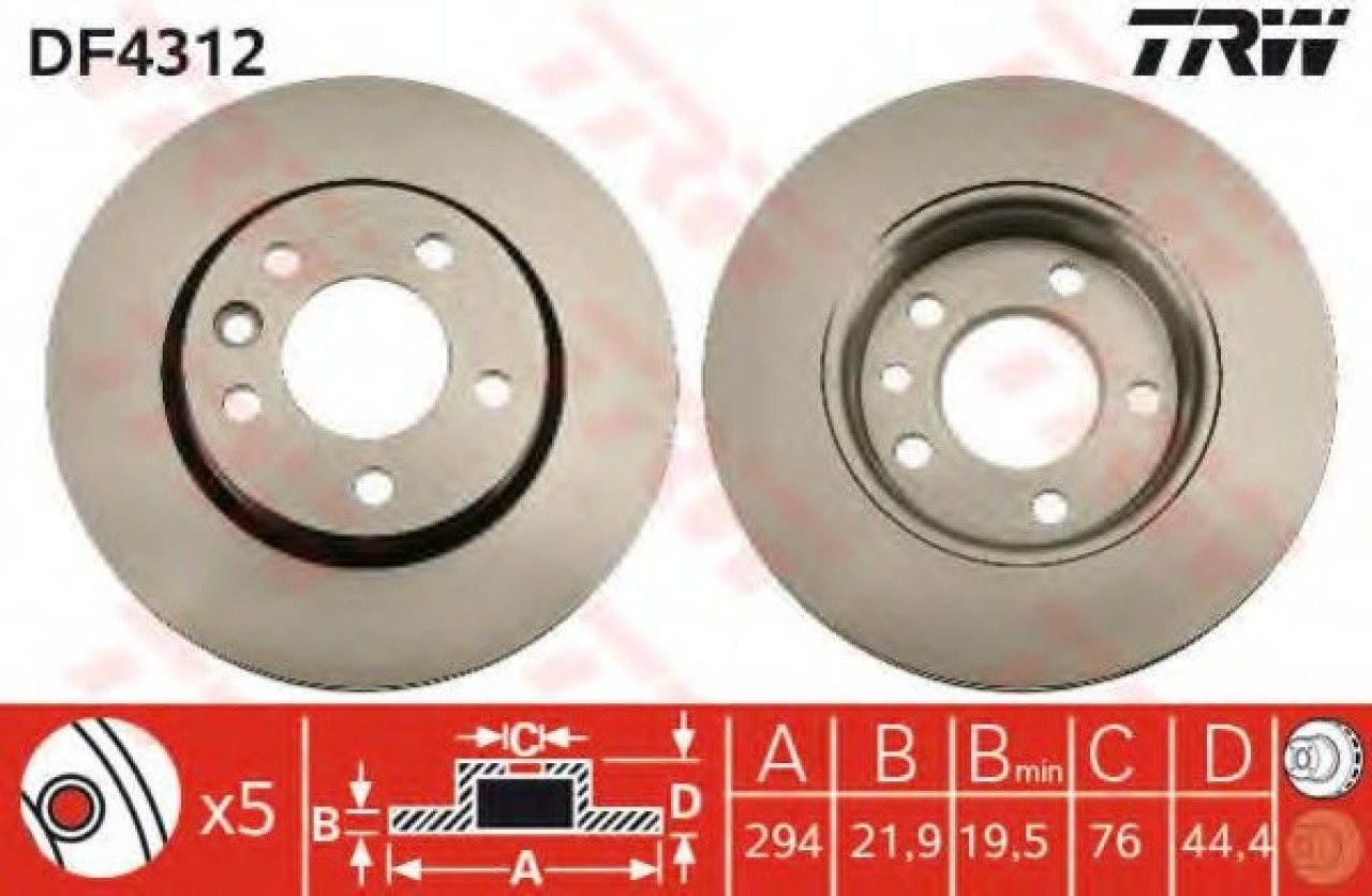 Disc frana VW MULTIVAN VI (SGF, SGM, SGN) (2015 - 2016) TRW DF4312 piesa NOUA