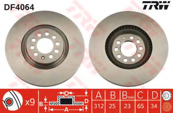 Disc frana VW NEW BEETLE (9C1, 1C1) (1998 - 2010) TRW DF4064 piesa NOUA