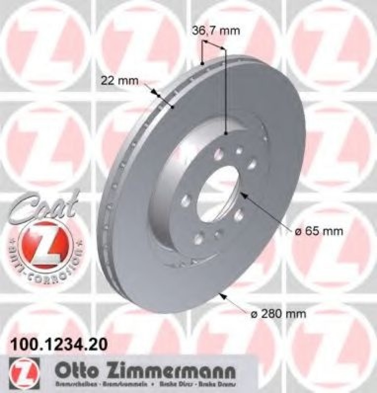 Disc frana VW NEW BEETLE (9C1, 1C1) (1998 - 2010) ZIMMERMANN 100.1234.20 piesa NOUA