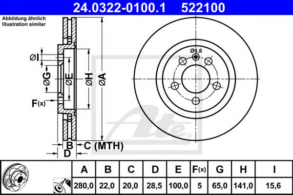 Disc frana VW PASSAT (3A2, 35I) (1988 - 1997) ATE 24.0322-0100.1 piesa NOUA