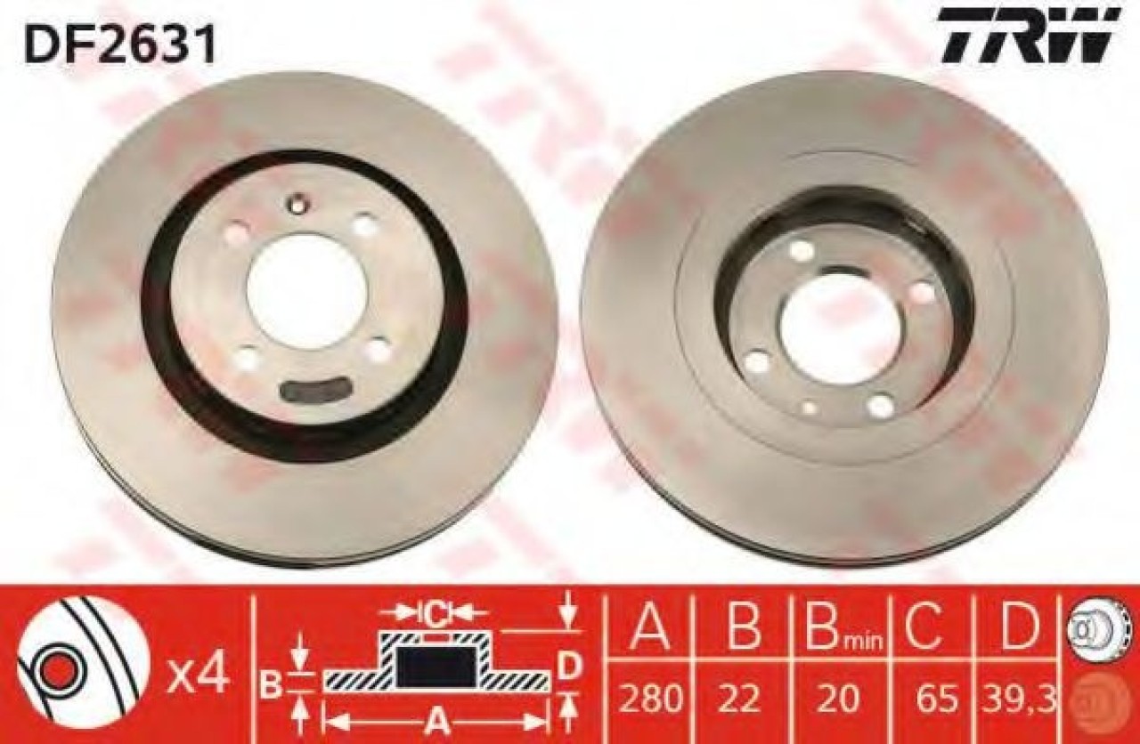Disc frana VW PASSAT (3A2, 35I) (1988 - 1997) TRW DF2631 piesa NOUA