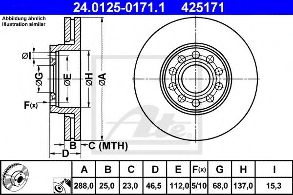 Disc frana VW PASSAT (3B3) (2000 - 2005) ATE 24.0125-0171.1 piesa NOUA