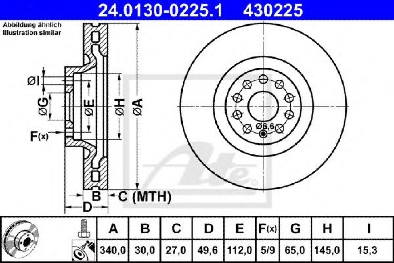 Disc frana VW PASSAT CC (357) (2008 - 2012) ATE 24.0130-0225.1 piesa NOUA