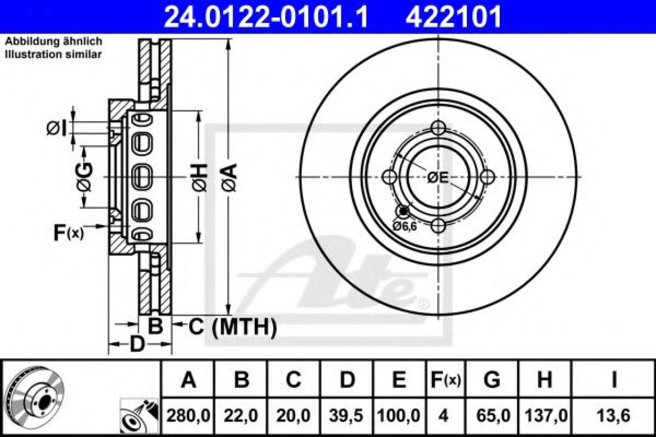Disc frana VW PASSAT Variant (3A5, 35I) (1988 - 1997) ATE 24.0122-0101.1 piesa NOUA
