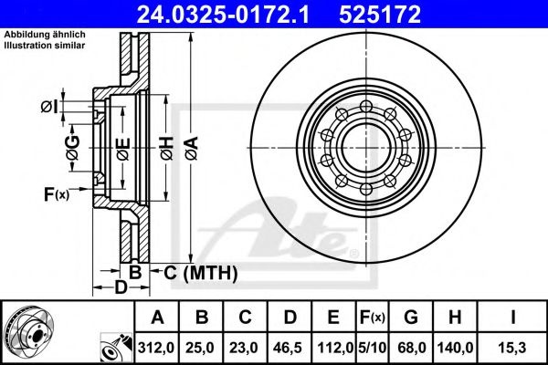 Disc frana VW PASSAT Variant (3B6) (2000 - 2005) ATE 24.0325-0172.1 piesa NOUA
