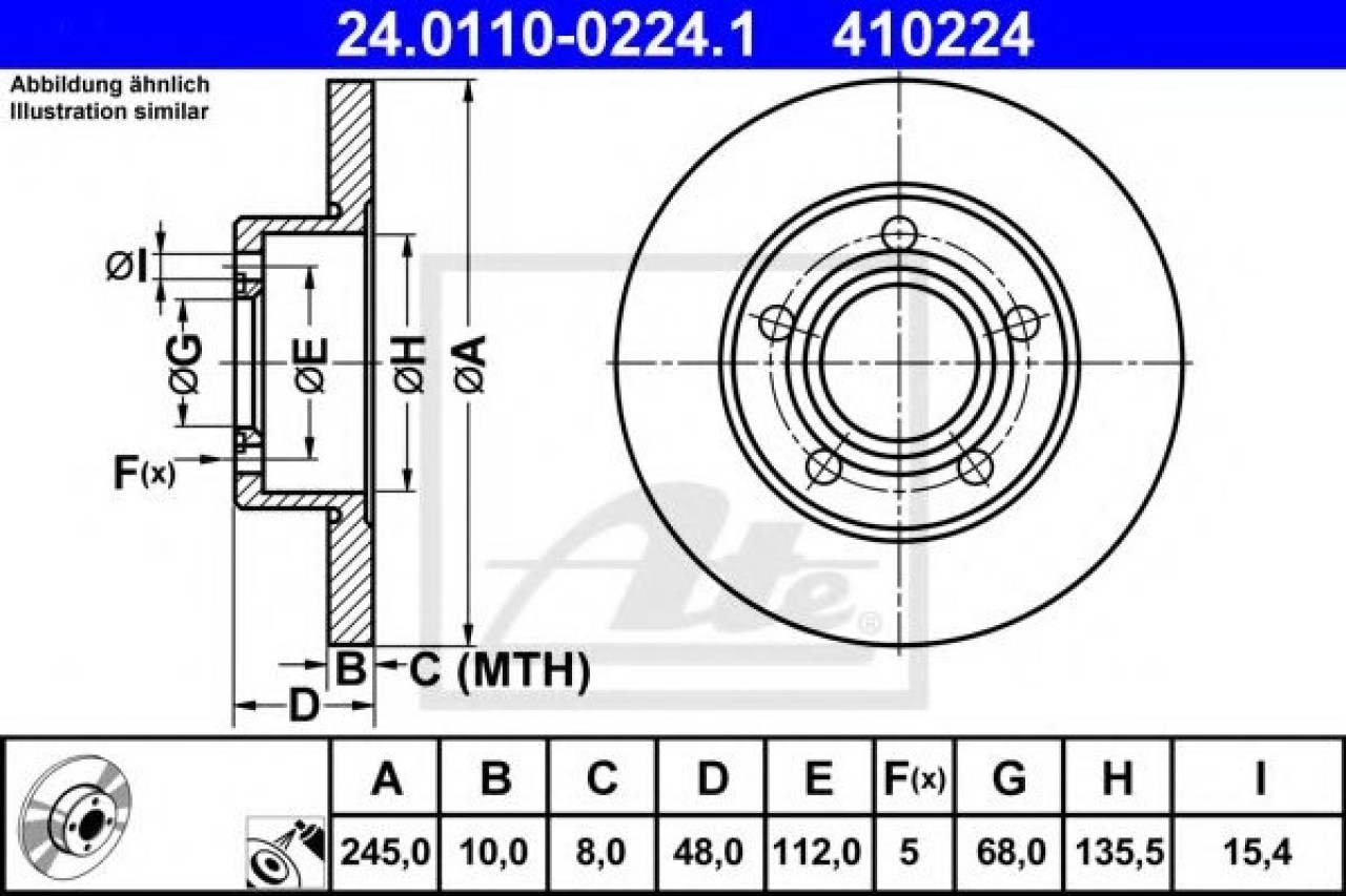 Disc frana VW PASSAT Variant (3B6) (2000 - 2005) ATE 24.0110-0224.1 piesa NOUA