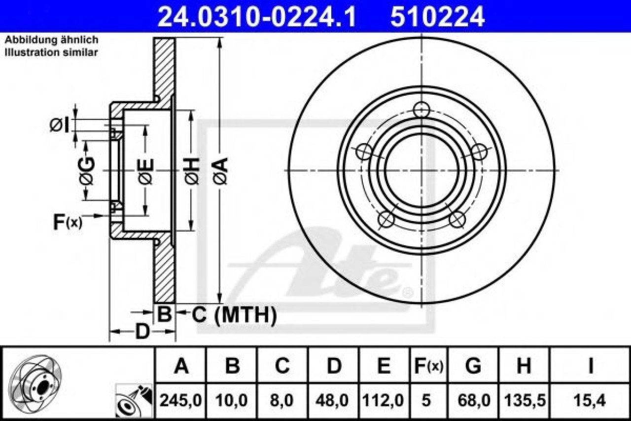 Disc frana VW PASSAT Variant (3B6) (2000 - 2005) ATE 24.0310-0224.1 piesa NOUA