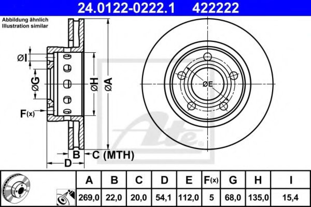 Disc frana VW PASSAT Variant (3B6) (2000 - 2005) ATE 24.0122-0222.1 piesa NOUA