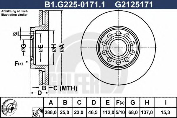 Disc frana VW PASSAT Variant (3B6) (2000 - 2005) GALFER B1.G225-0171.1 piesa NOUA