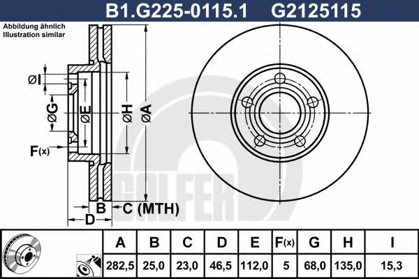 Disc frana VW PASSAT Variant (3B6) (2000 - 2005) GALFER B1.G225-0115.1 piesa NOUA