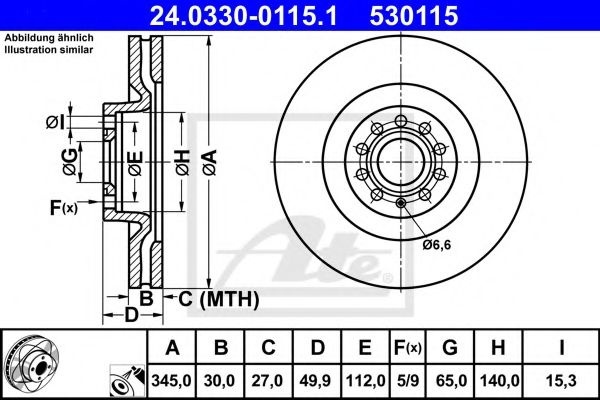 Disc frana VW PASSAT Variant (3C5) (2005 - 2011) ATE 24.0330-0115.1 piesa NOUA