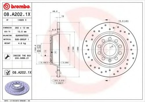 Disc frana VW PASSAT Variant (3C5) (2005 - 2011) BREMBO 08.A202.1X piesa NOUA