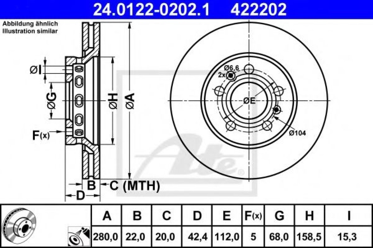 Disc frana VW PHAETON (3D) (2002 - 2016) ATE 24.0122-0202.1 piesa NOUA