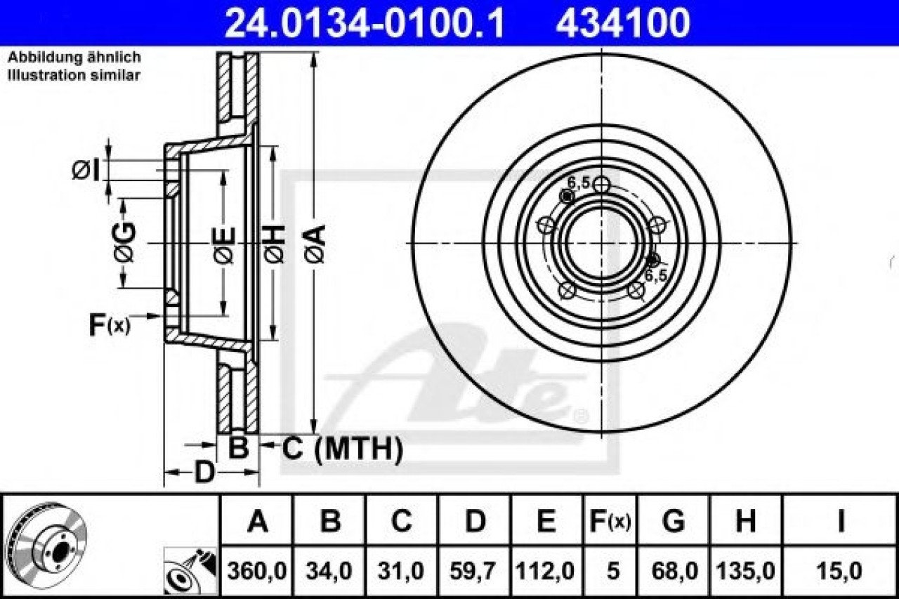 Disc frana VW PHAETON (3D) (2002 - 2016) ATE 24.0134-0100.1 piesa NOUA
