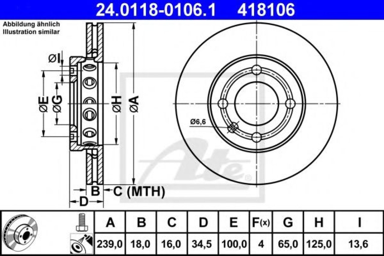 Disc frana VW POLO (6N1) (1994 - 1999) ATE 24.0118-0106.1 piesa NOUA