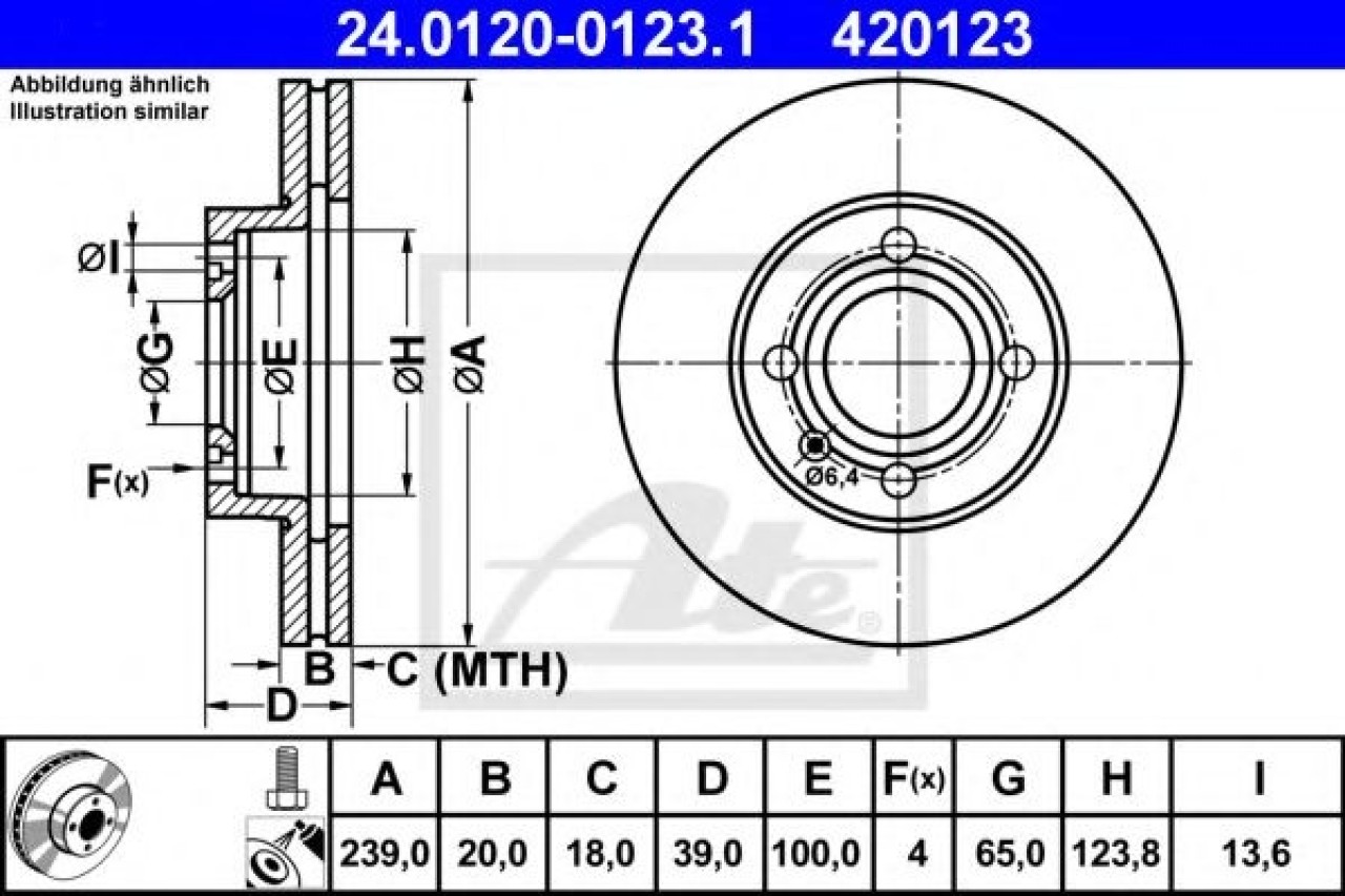 Disc frana VW POLO CLASSIC (6KV2) (1995 - 2006) ATE 24.0120-0123.1 piesa NOUA