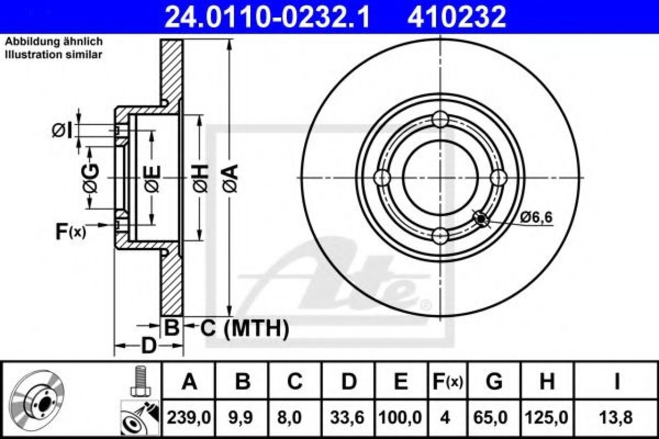Disc frana VW POLO CLASSIC (6KV2) (1995 - 2006) ATE 24.0110-0232.1 piesa NOUA