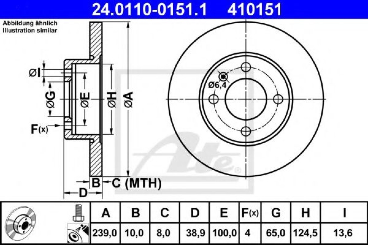 Disc frana VW POLO Variant (6KV5) (1997 - 2001) ATE 24.0110-0151.1 piesa NOUA