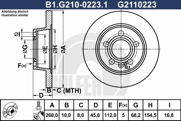 Disc frana VW SHARAN (7M8, 7M9, 7M6) (1995 - 2010) GALFER B1.G210-0223.1 piesa NOUA