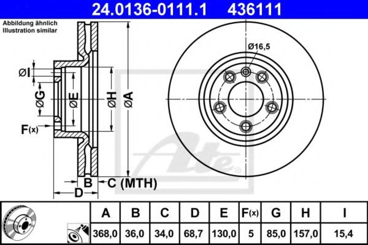 Disc frana VW TOUAREG (7LA, 7L6, 7L7) (2002 - 2010) ATE 24.0136-0111.1 piesa NOUA