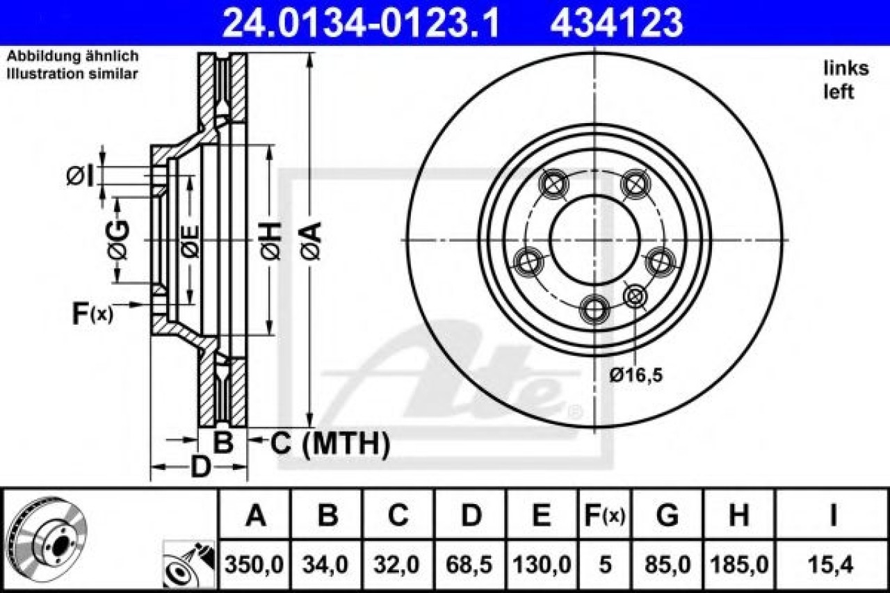 Disc frana VW TOUAREG (7LA, 7L6, 7L7) (2002 - 2010) ATE 24.0134-0123.1 piesa NOUA