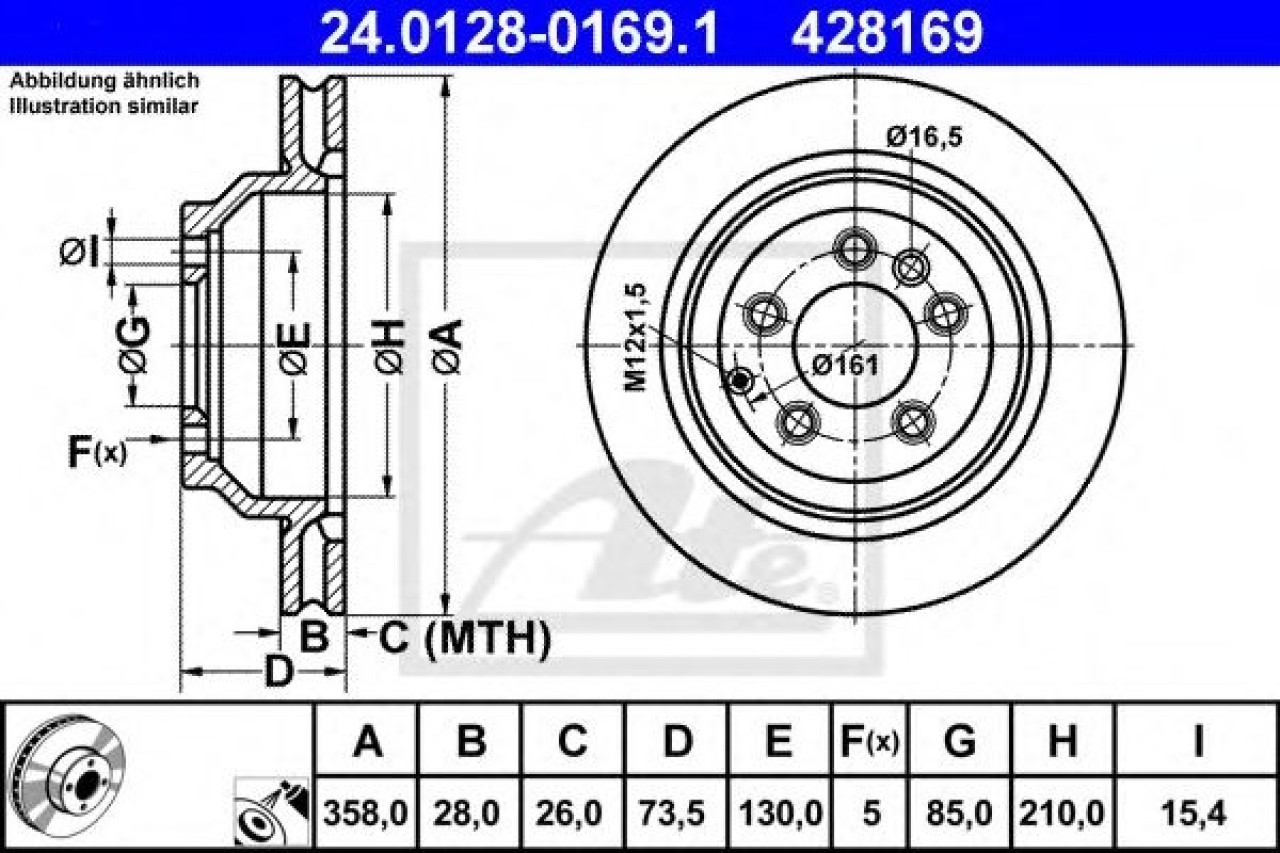 Disc frana VW TOUAREG (7LA, 7L6, 7L7) (2002 - 2010) ATE 24.0128-0169.1 piesa NOUA