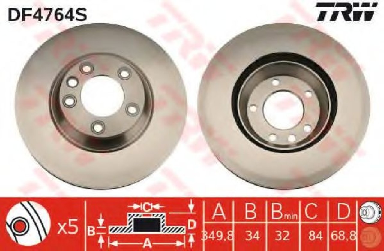 Disc frana VW TOUAREG (7LA, 7L6, 7L7) (2002 - 2010) TRW DF4764S piesa NOUA