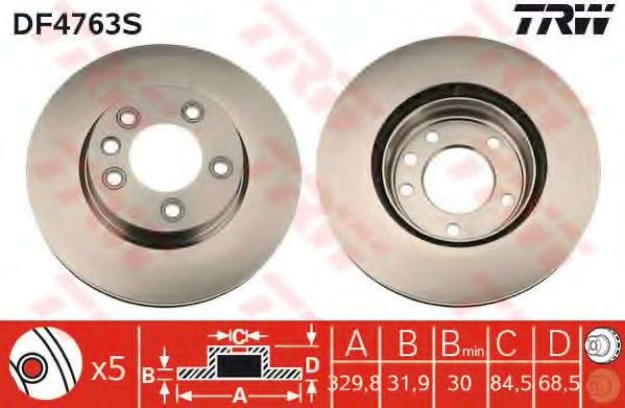 Disc frana VW TOUAREG (7LA, 7L6, 7L7) (2002 - 2010) TRW DF4763S piesa NOUA