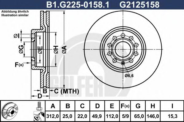 Disc frana VW TOURAN (1T1, 1T2) (2003 - 2010) GALFER B1.G225-0158.1 piesa NOUA