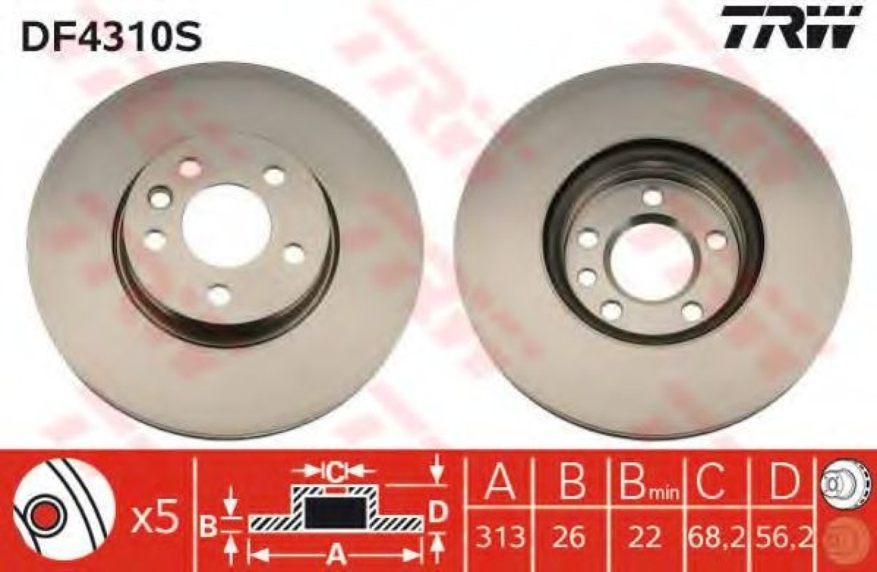 Disc frana VW TRANSPORTER IV bus (70XB, 70XC, 7DB, 7DW, 7DK) (1990 - 2003) TRW DF4310S piesa NOUA
