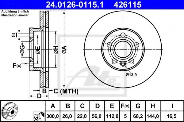 Disc frana VW TRANSPORTER IV bus (70XB, 70XC, 7DB, 7DW, 7DK) (1990 - 2003) ATE 24.0126-0115.1 piesa NOUA