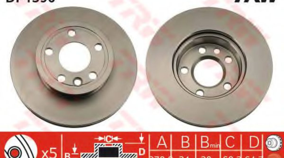 Disc frana VW TRANSPORTER IV bus (70XB, 70XC, 7DB, 7DW, 7DK) (1990 - 2003) TRW DF1596 piesa NOUA