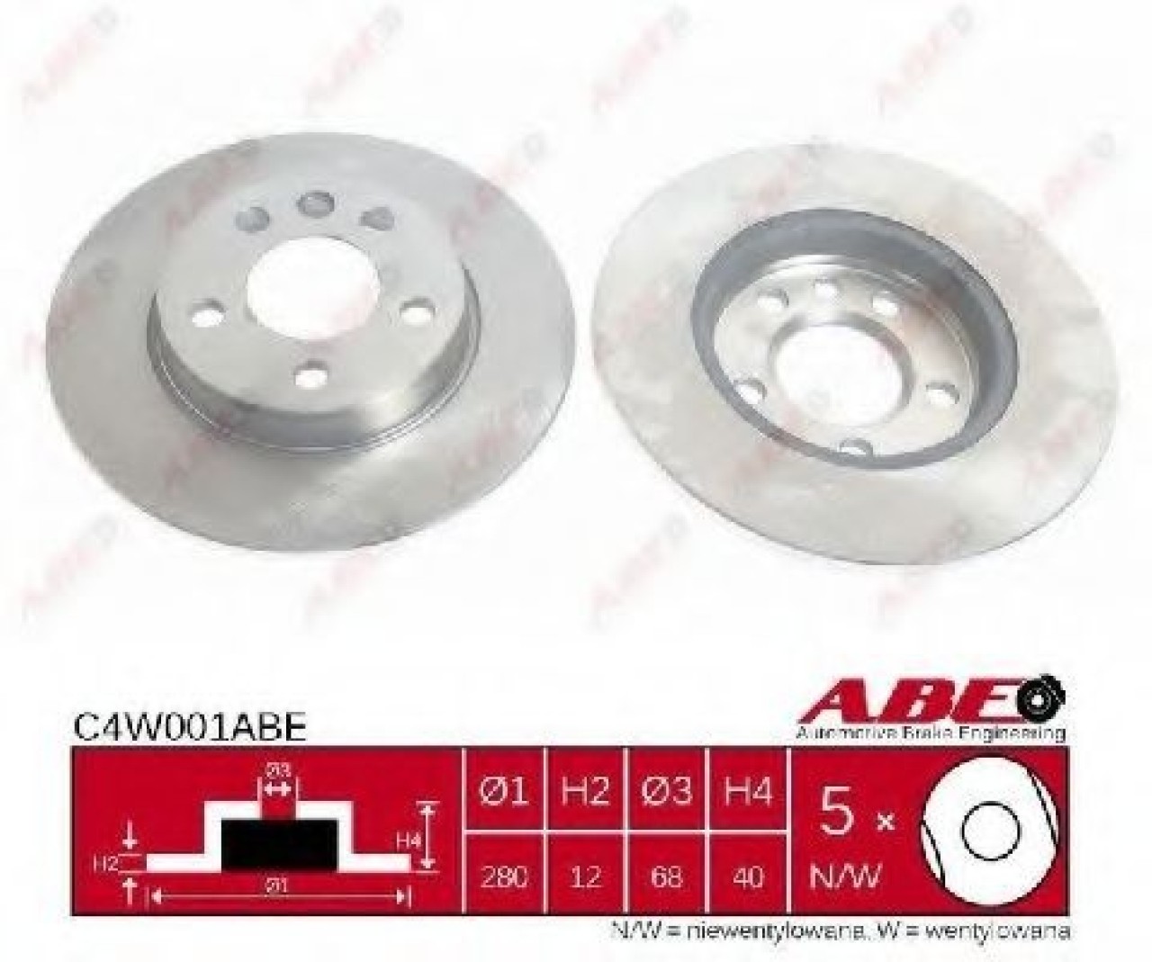 Disc frana VW TRANSPORTER IV bus (70XB, 70XC, 7DB, 7DW, 7DK) (1990 - 2003) ABE C4W001ABE piesa NOUA