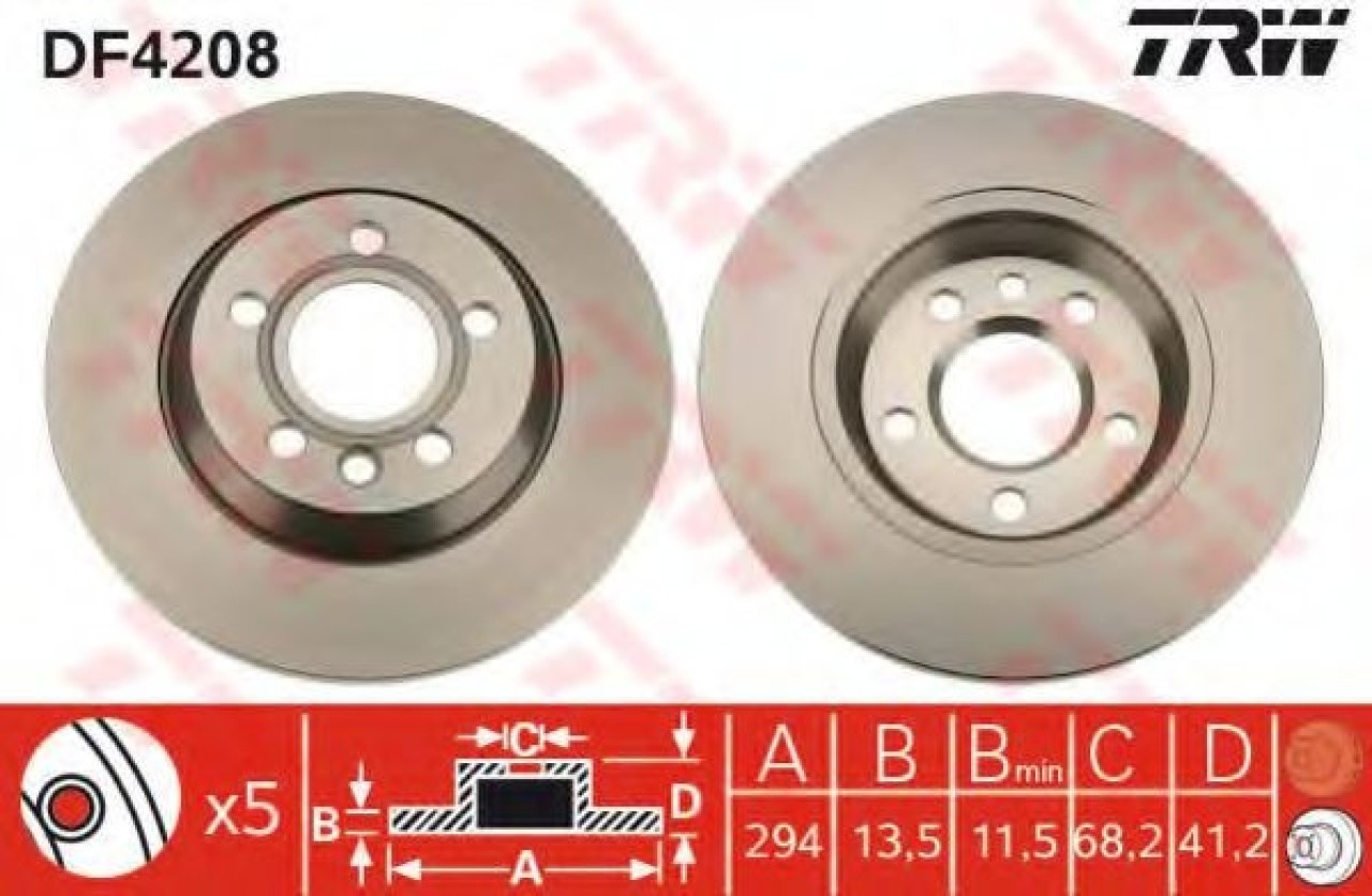 Disc frana VW TRANSPORTER IV bus (70XB, 70XC, 7DB, 7DW, 7DK) (1990 - 2003) TRW DF4208 piesa NOUA