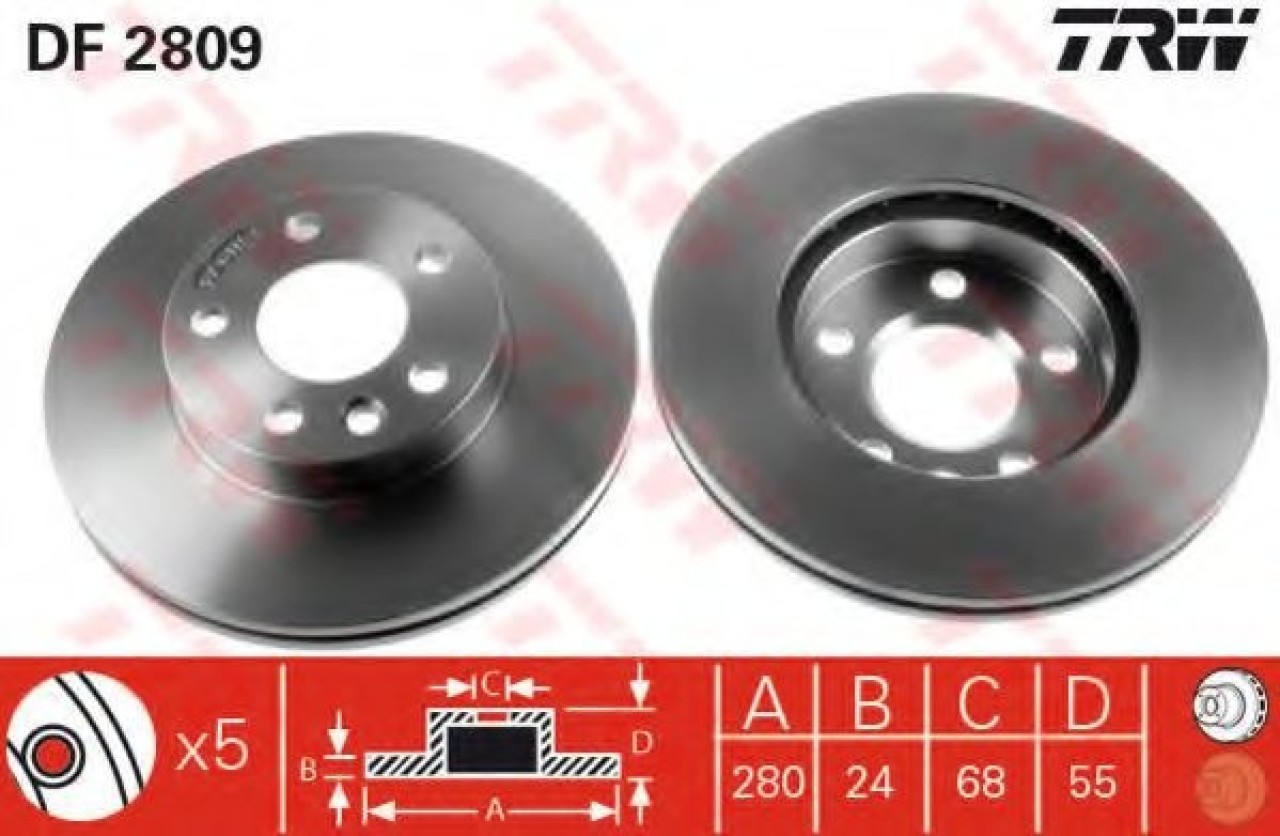 Disc frana VW TRANSPORTER IV caroserie (70XA) (1990 - 2003) TRW DF2809 piesa NOUA