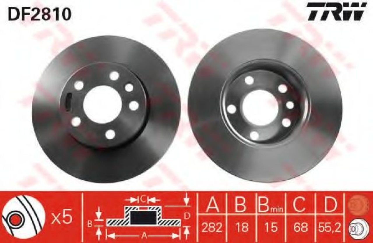 Disc frana VW TRANSPORTER IV caroserie (70XA) (1990 - 2003) TRW DF2810 piesa NOUA