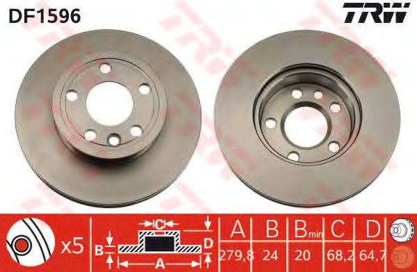 Disc frana VW TRANSPORTER IV caroserie (70XA) (1990 - 2003) TRW DF1596 piesa NOUA