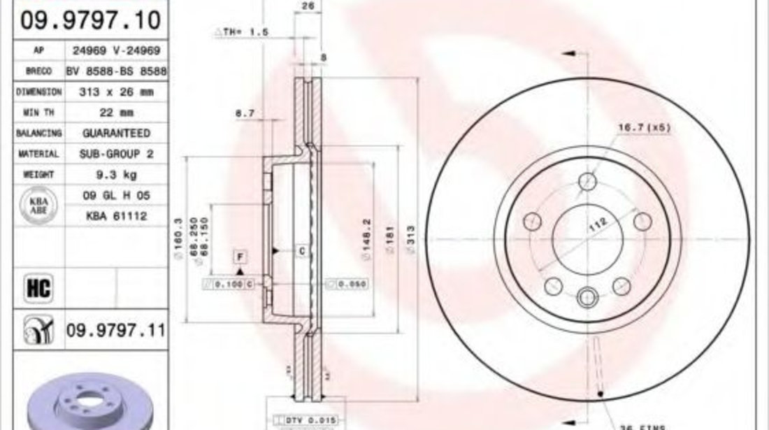 Disc frana VW TRANSPORTER IV platou / sasiu (70XD) (1990 - 2003) BREMBO 09.9797.11 piesa NOUA