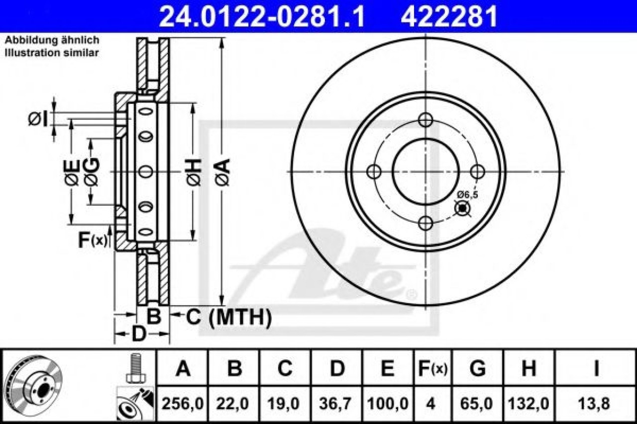 Disc frana VW UP (2011 - 2016) ATE 24.0122-0281.1 piesa NOUA
