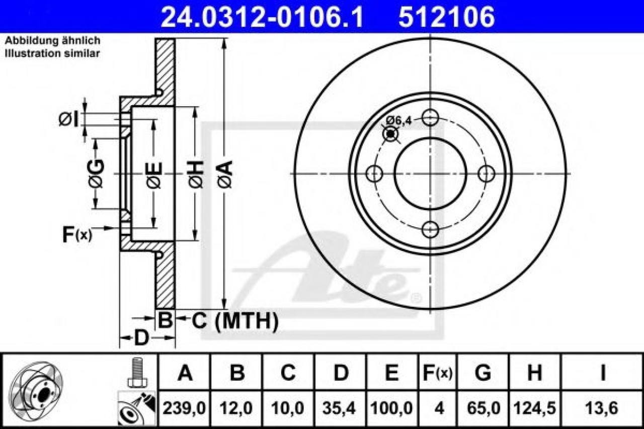 Disc frana VW VENTO (1H2) (1991 - 1998) ATE 24.0312-0106.1 piesa NOUA