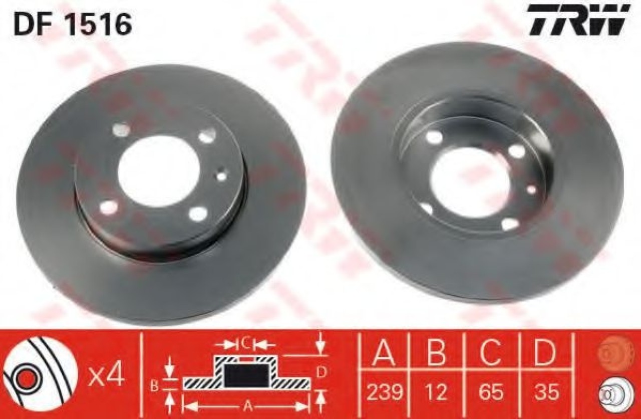 Disc frana VW VENTO (1H2) (1991 - 1998) TRW DF1516 piesa NOUA