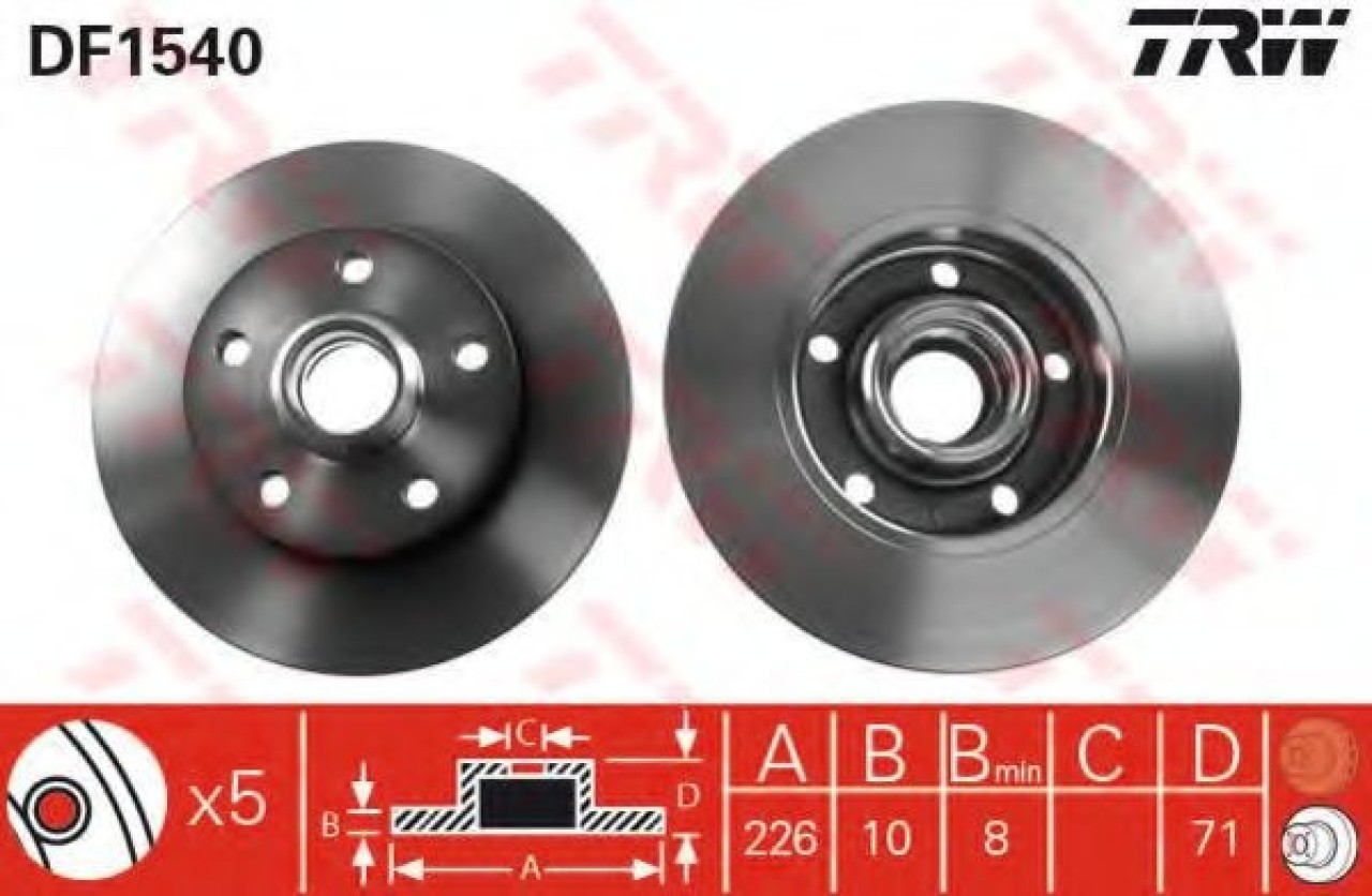 Disc frana VW VENTO (1H2) (1991 - 1998) TRW DF1540 piesa NOUA