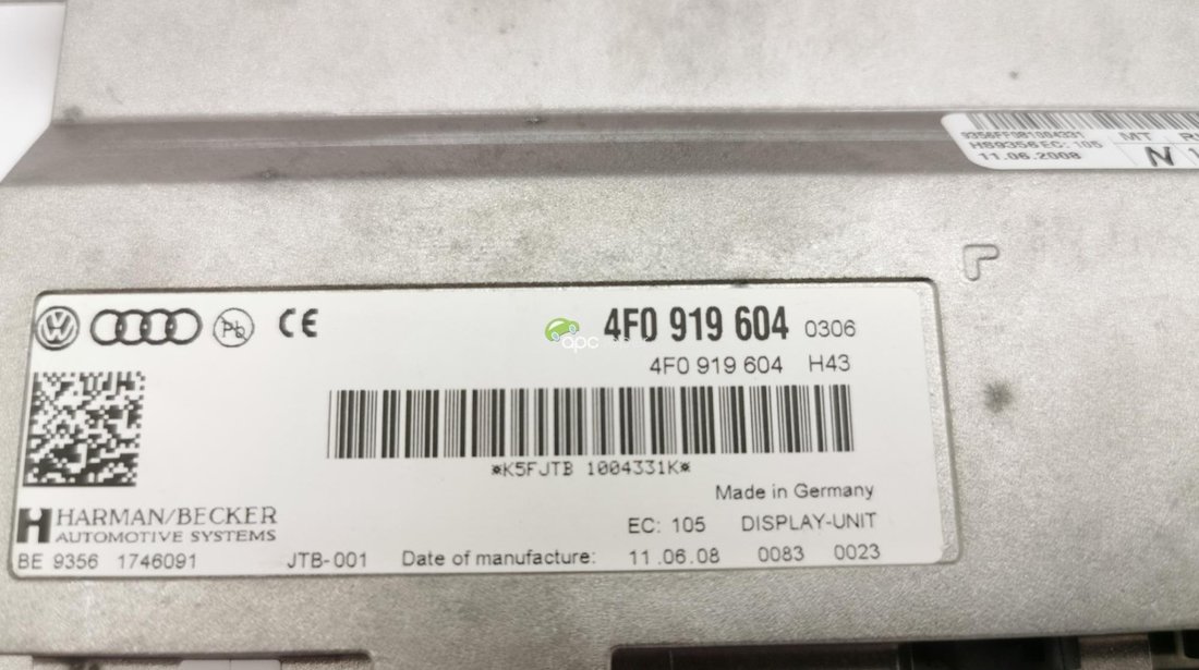 Display Original MMi 3G Audi A4 B8 , A5 8T , A6 4F - Cod: 4F0919604 (D-334)