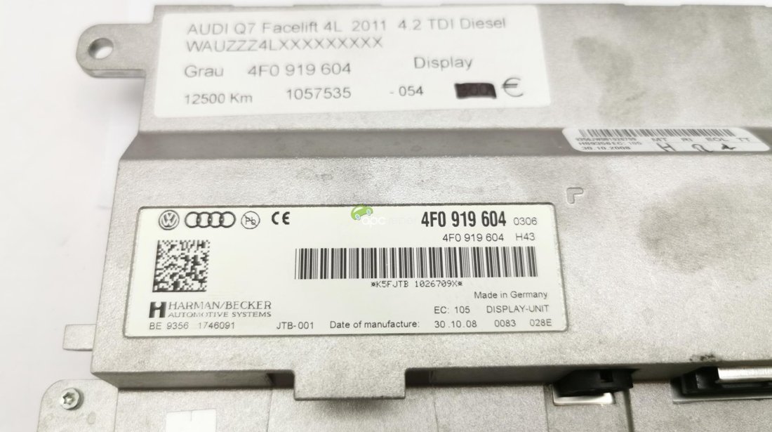 Display Original MMi 3G Audi A4 B8 , A5 8T , A6 4F - Cod: 4F0919604 (D-337)