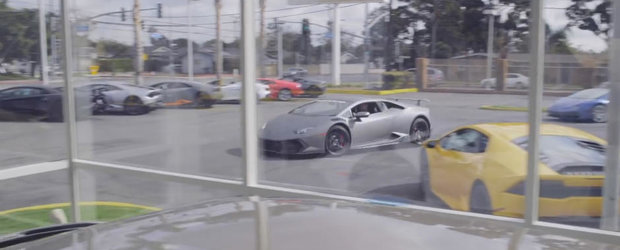 Drift-uri cu un Lamborghini Huracan printre masini de sute de mii de euro. Nu vei ghici cine este la volan