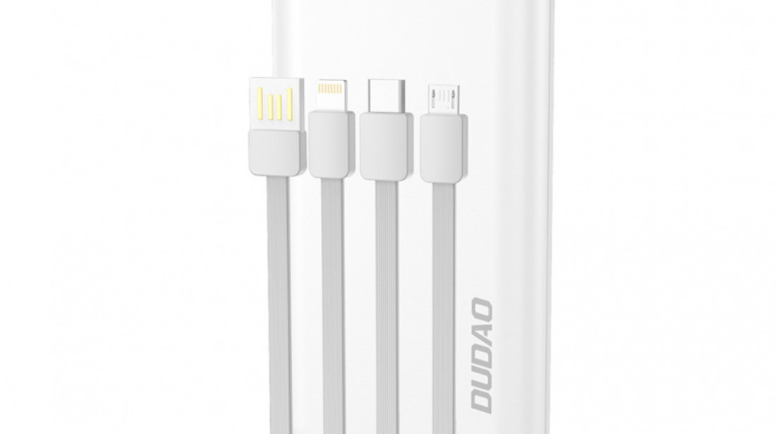 Dudao K6Pro Power Bank Universal 10000mAh Cu Cablu USB, USB Tip C, Alb Fulger (K6Pro-alb) K6PRO-WHITE