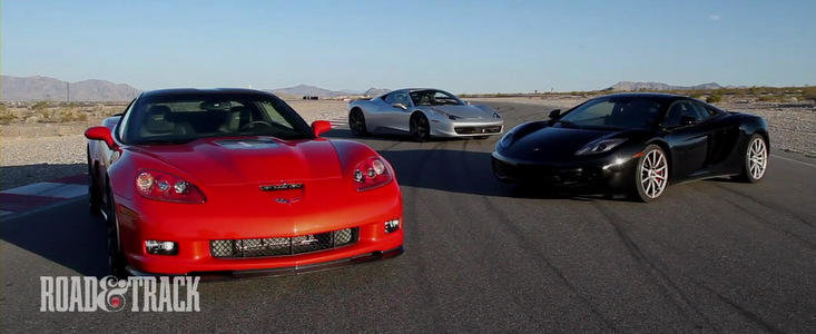 Duel in opt cilindri: Ferrari 458 Italia versus McLaren MP4-12C versus Corvette ZR1